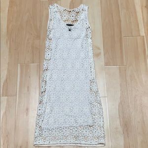 Ivory floral crocheted dress with slip dress